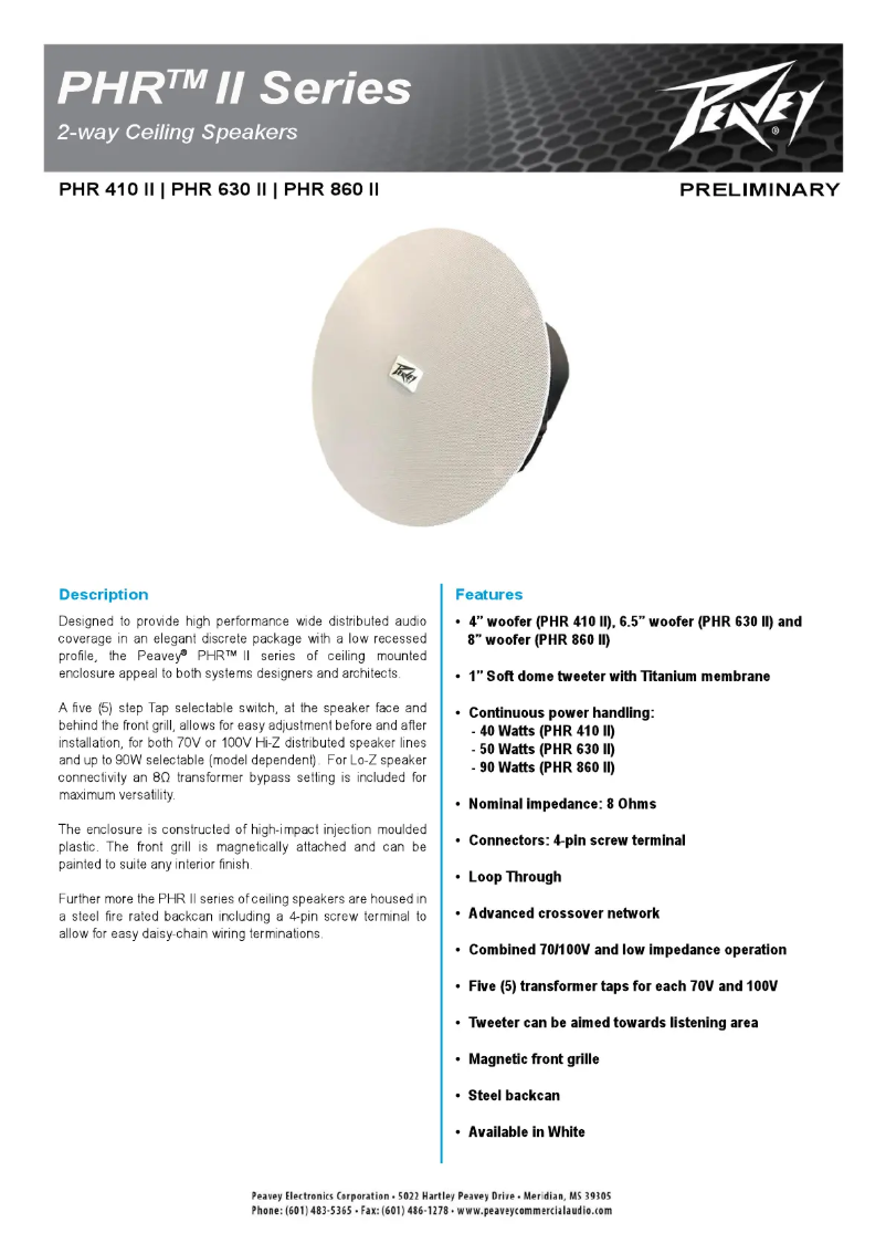 First page image of the manual for PHR 630 II