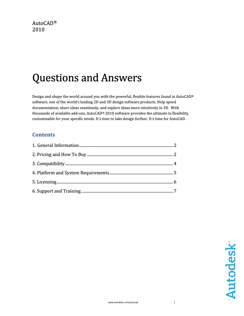Page 1 of the manual User Manual Autodesk AutoCAD 2010 SLM