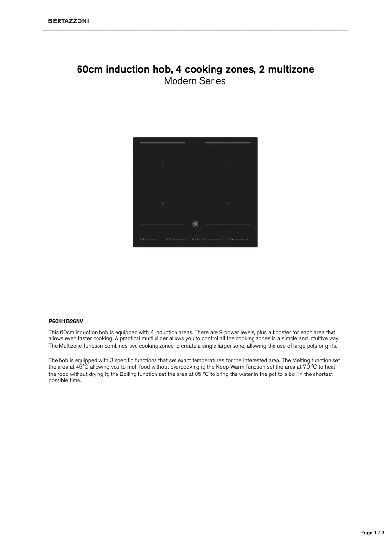 Page 1 of the manual Technical Sheet Bertazzoni P604I1B26NV