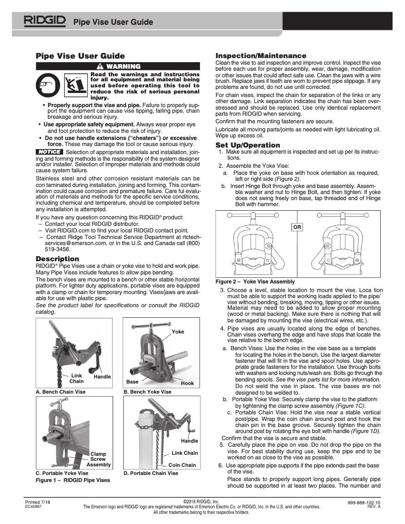 Page 1 of the manual Instructions / Assembly Ridgid TRISTAND 425