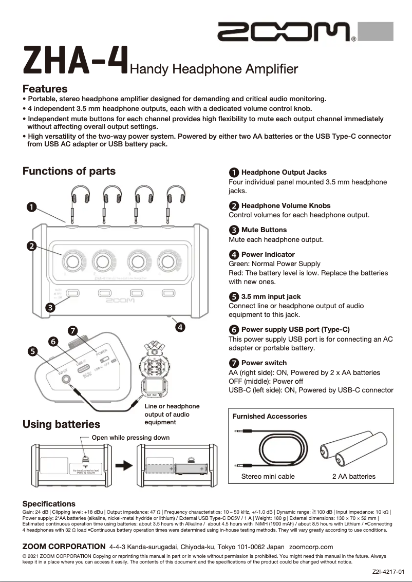 First page image of the manual for ZHA-4