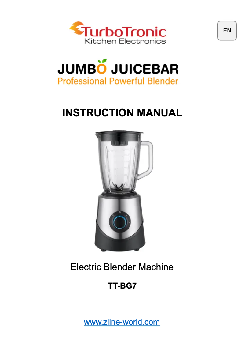 Page 1 of the manual User Manual TurboTronic Jumbo Juicebar TT-BG7