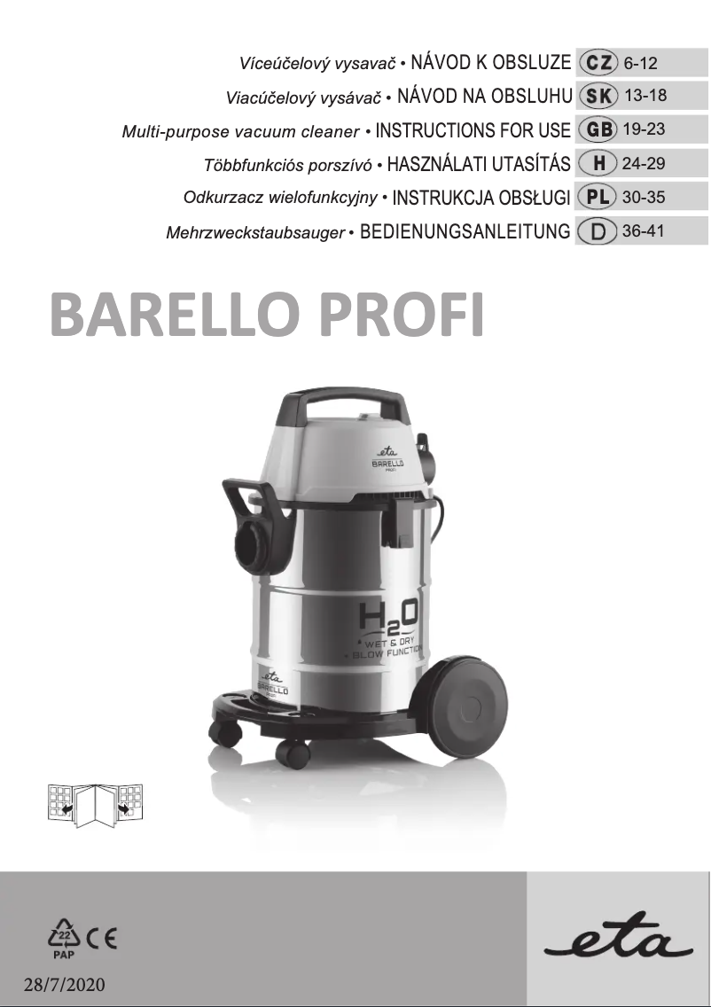 Page 1 of the manual User Manual Eta Barello 6222 90000