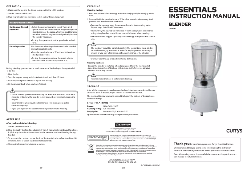 Page 1 of the manual User Manual Currys Essentials C12BW11
