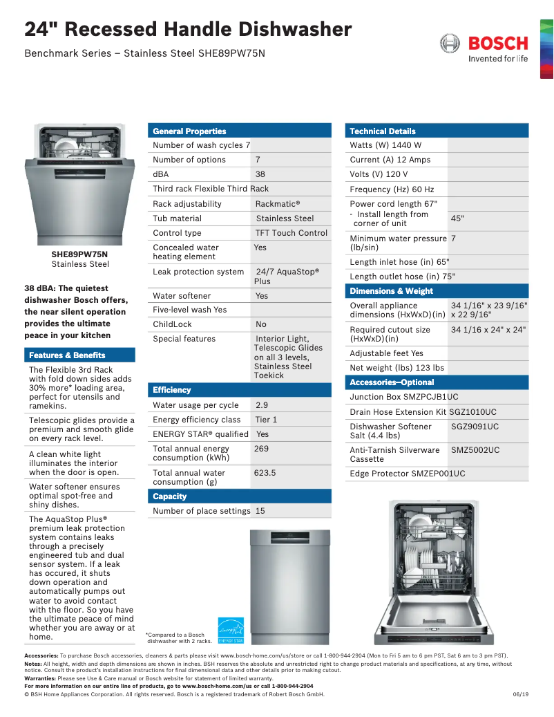 First page image of the manual for SHE89PW75N