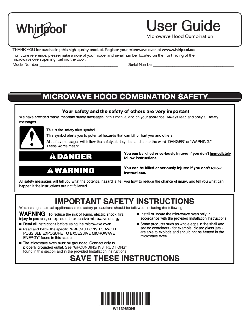 Page 1 of the manual Installation Guide Whirlpool WML55011HB