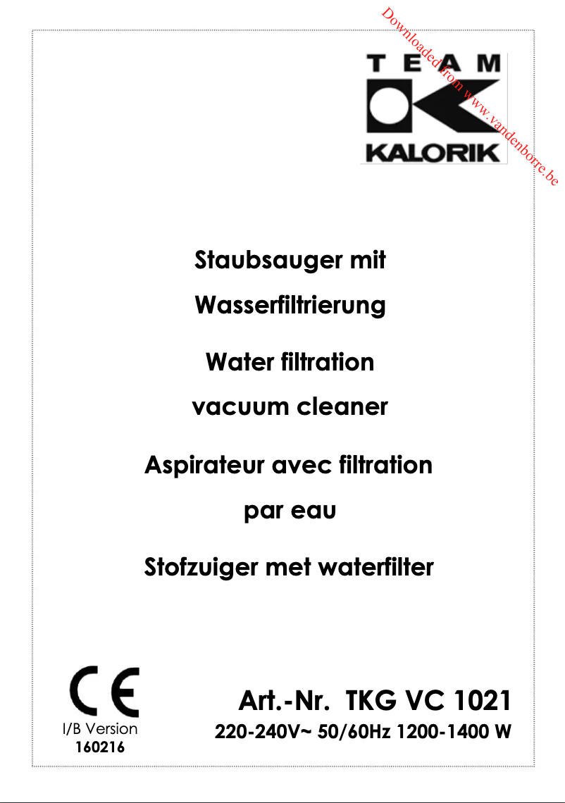 Image de la première page du manuel de l'appareil TKG VC 1021