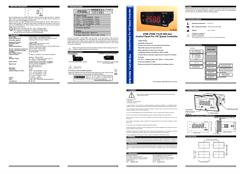 Page 1 of the manual User Manual Emko EPM-3790N