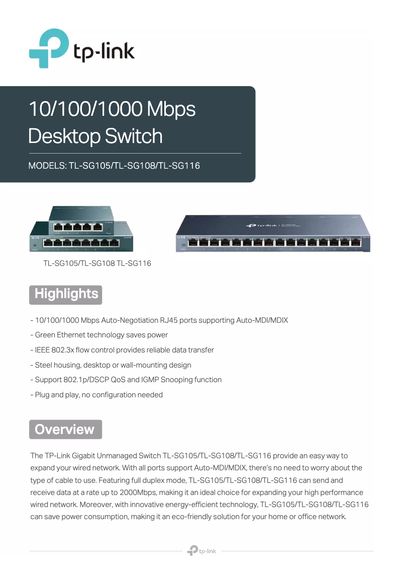 First page image of the manual for TL-SG105
