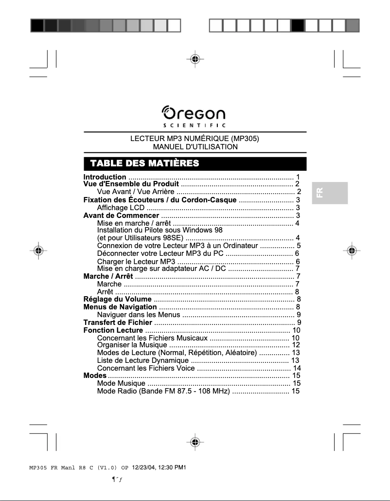First page image of the manual for MP305