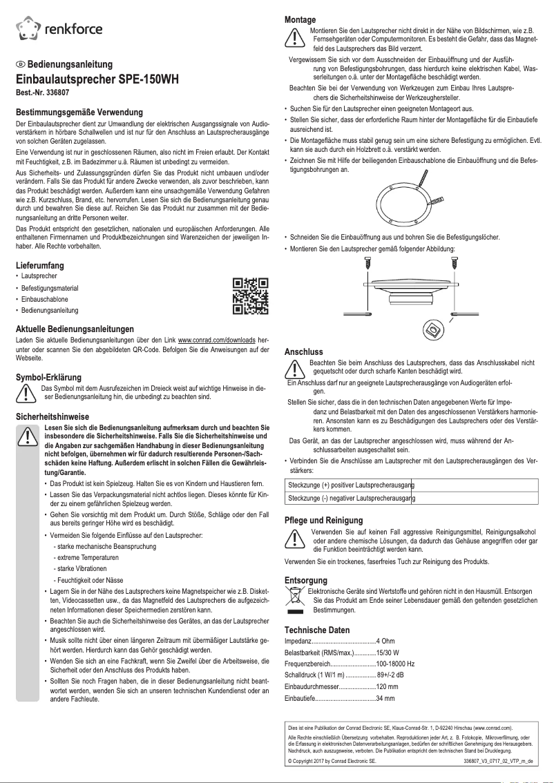 First page image of the manual for SPE-150WH