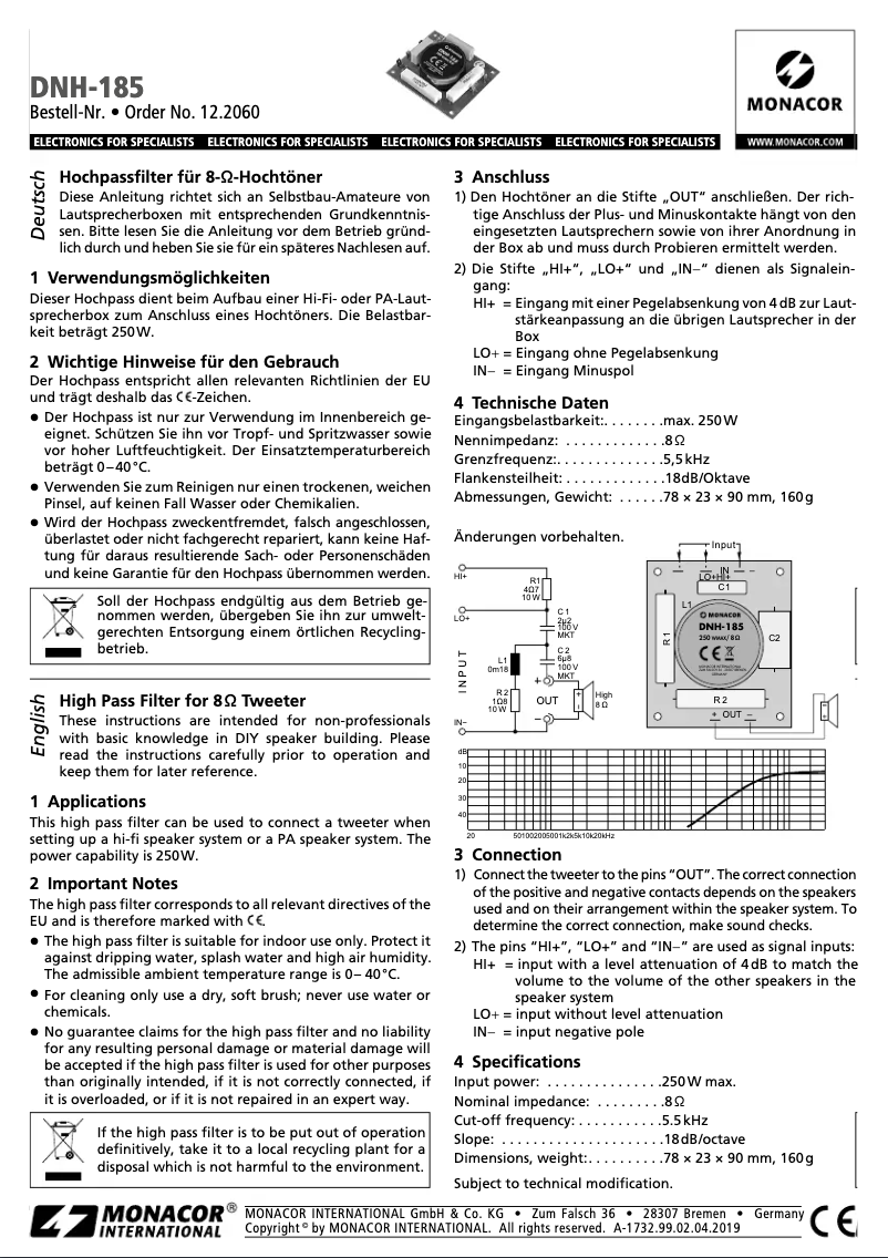 First page image of the manual for DNH-185
