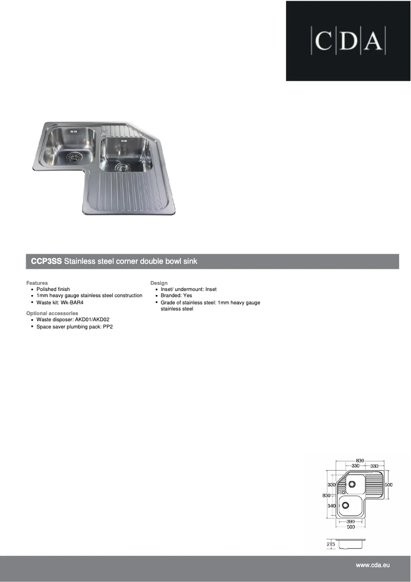 Page 1 of the manual Technical Sheet CDA CCP3SS