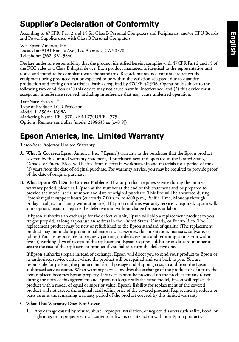 Image de la première page du manuel de l'appareil PowerLite L570U