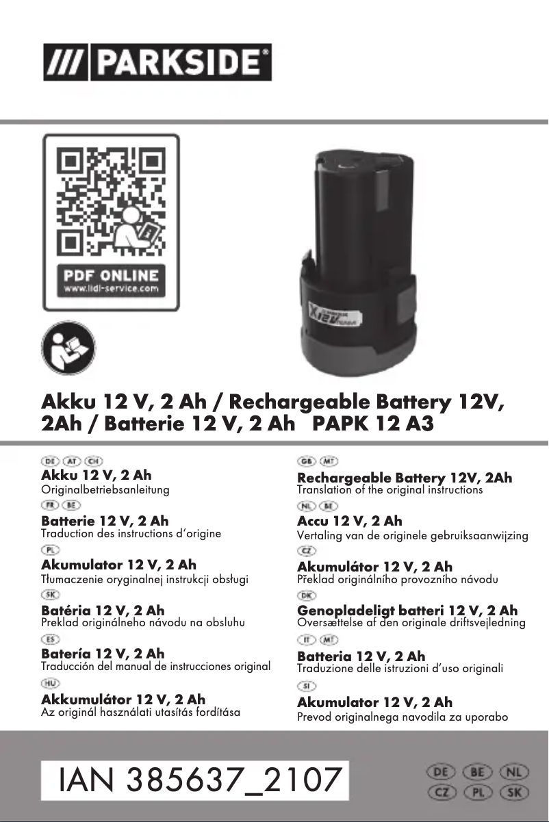 Page 1 of the manual User Manual Parkside PAP 20 B3