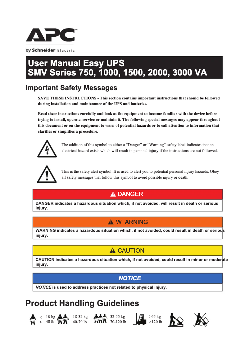 Page 1 of the manual User Manual APC Easy UPS SMV2000CA
