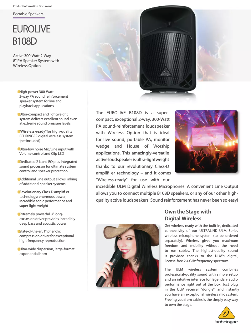 First page image of the manual for Eurolive B108D