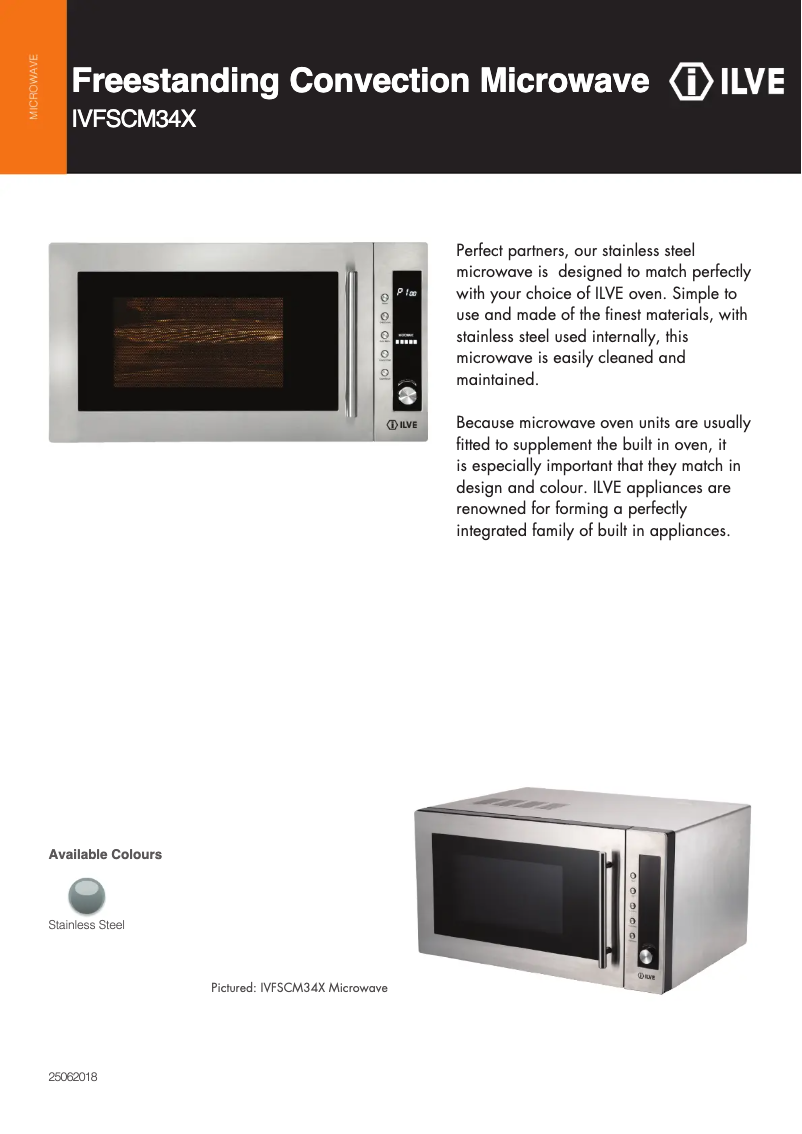 Page 1 of the manual Technical Sheet Ilve IVFSCM34X
