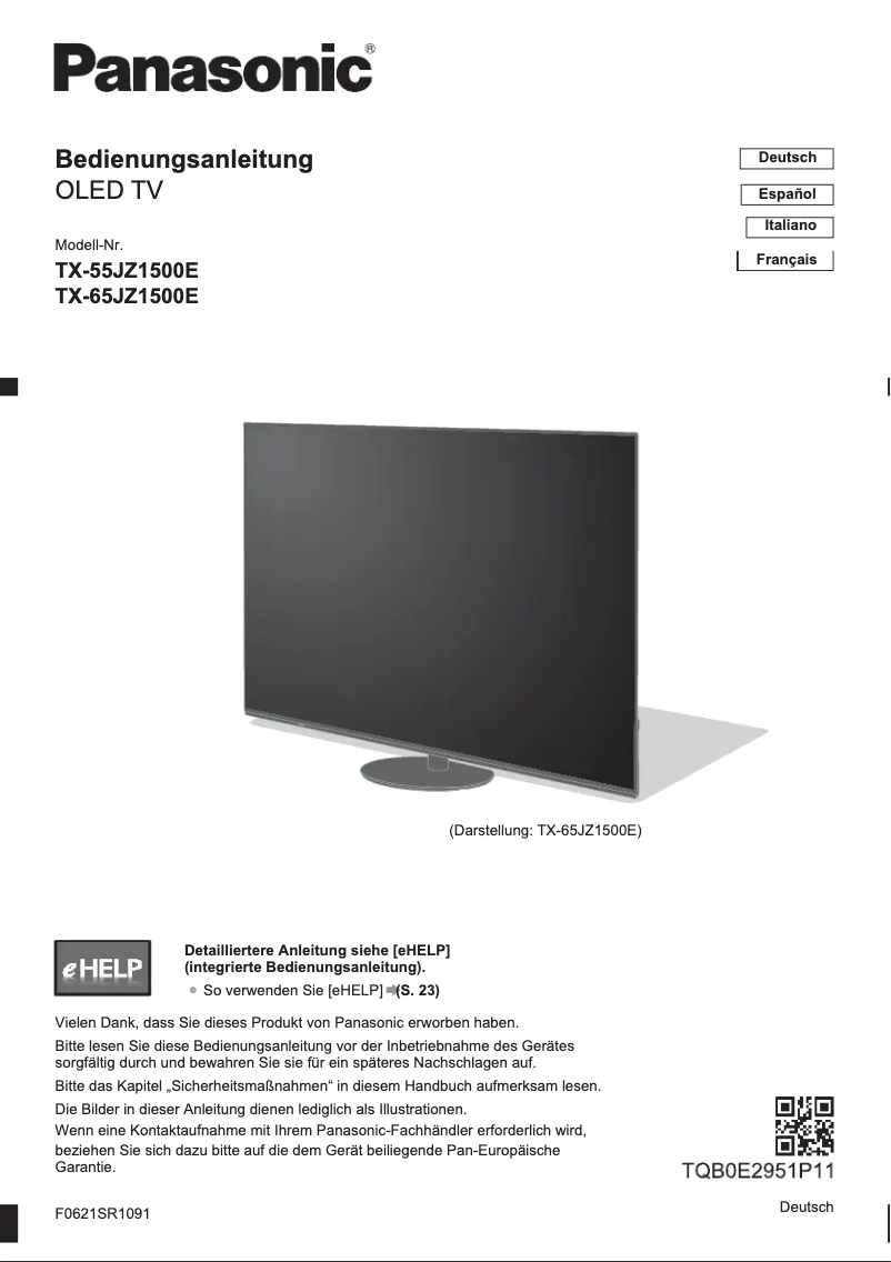 Page 1 of the manual Quick Start Guide Panasonic TX-55JZ1500E