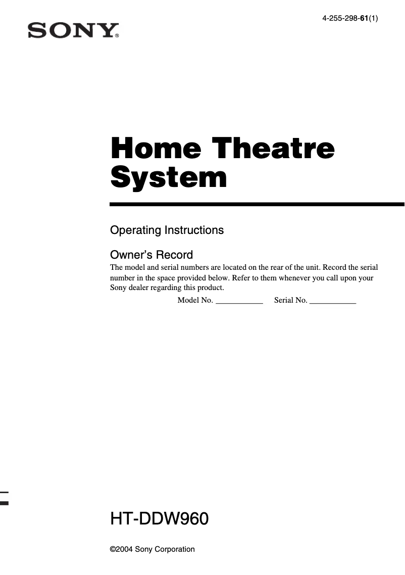 Page 1 of the manual User Manual Sony HT-DDW960