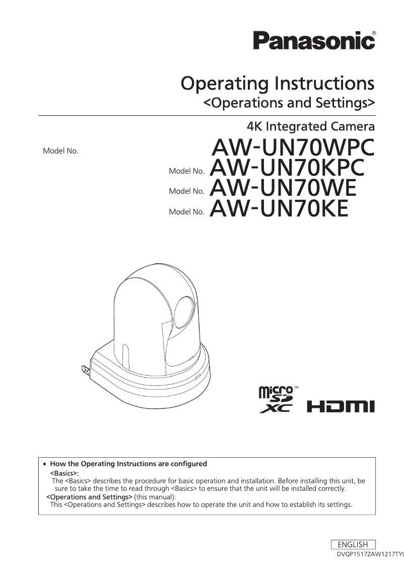 Page 1 of the manual User Manual Panasonic AW-UN70