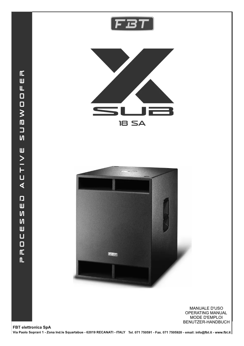 Page 1 of the manual User Manual FBT X-Sub 18SA
