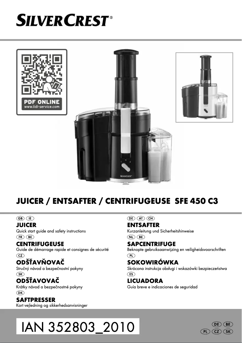 First page image of the manual for SFE 450 C3