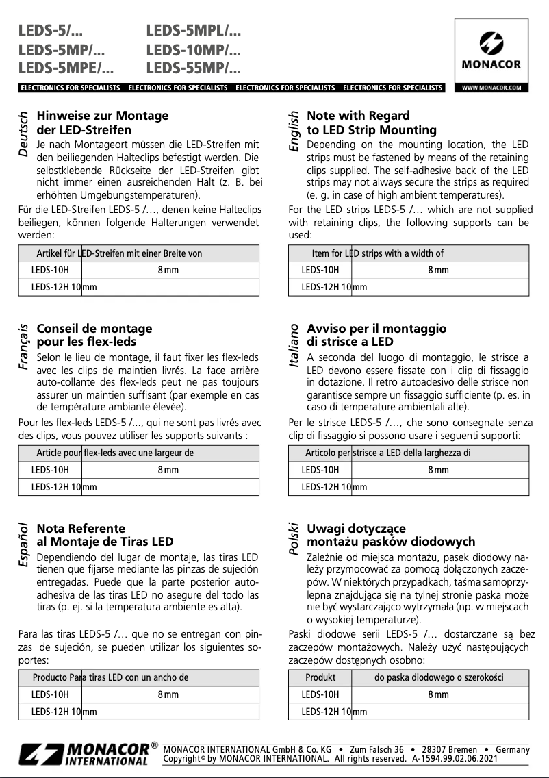 Page 1 of the manual User Manual Monacor LEDS-5/RGB