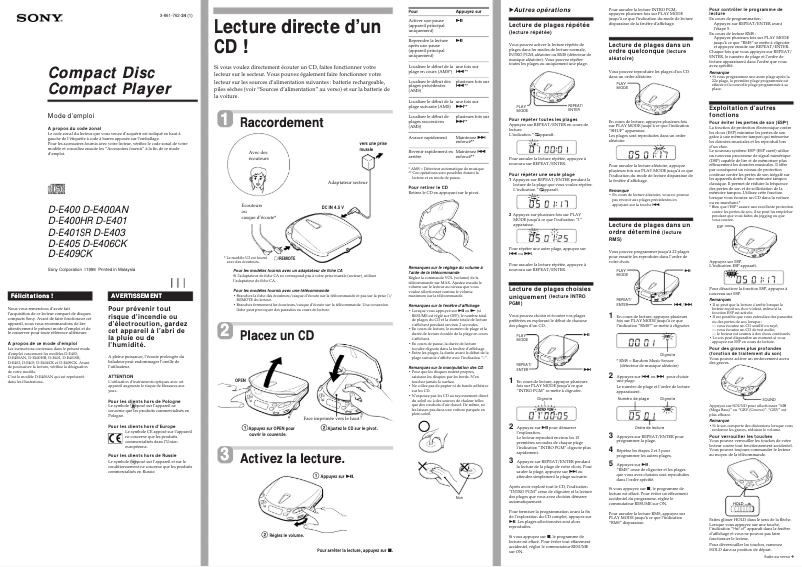 Page 1 of the manual User Manual Sony D-E401