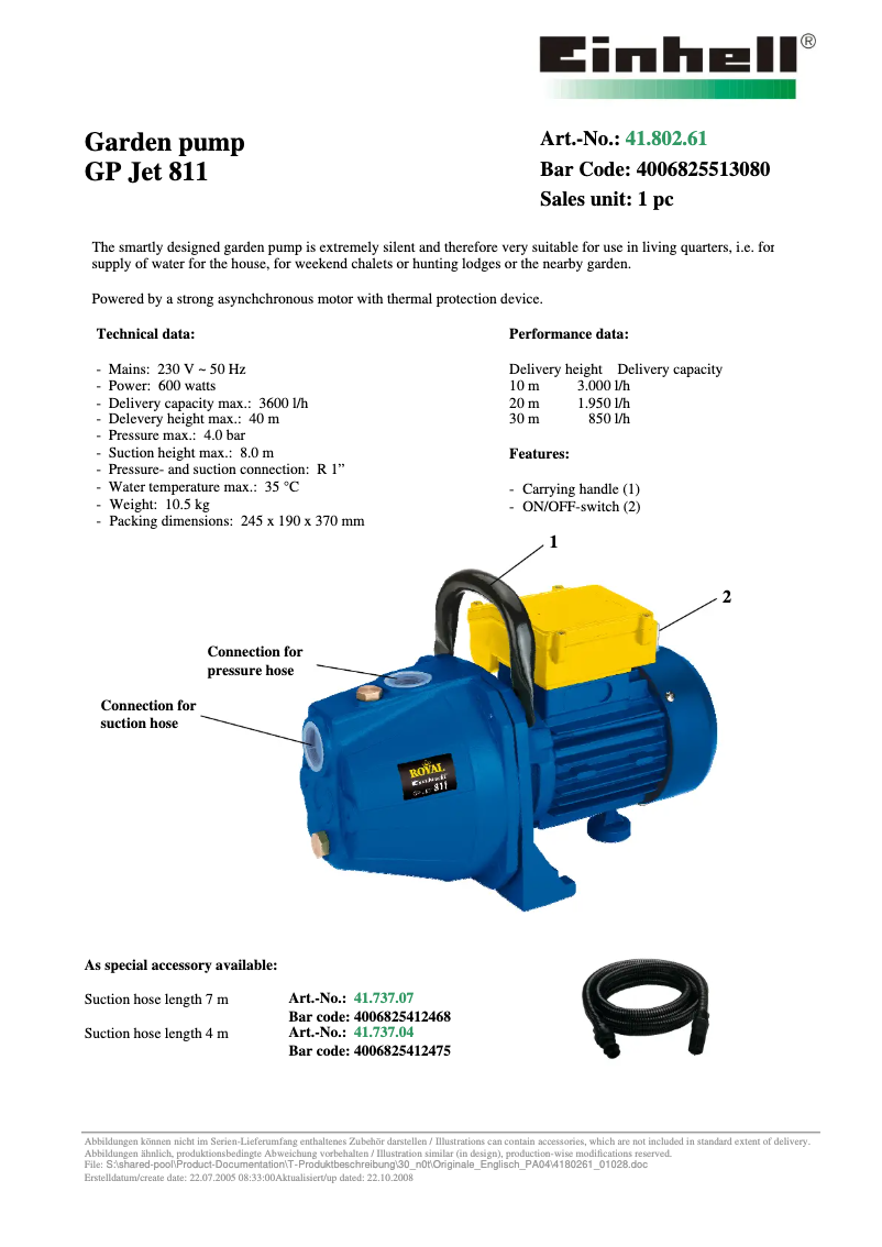 First page image of the manual for Royal GP Jet 811