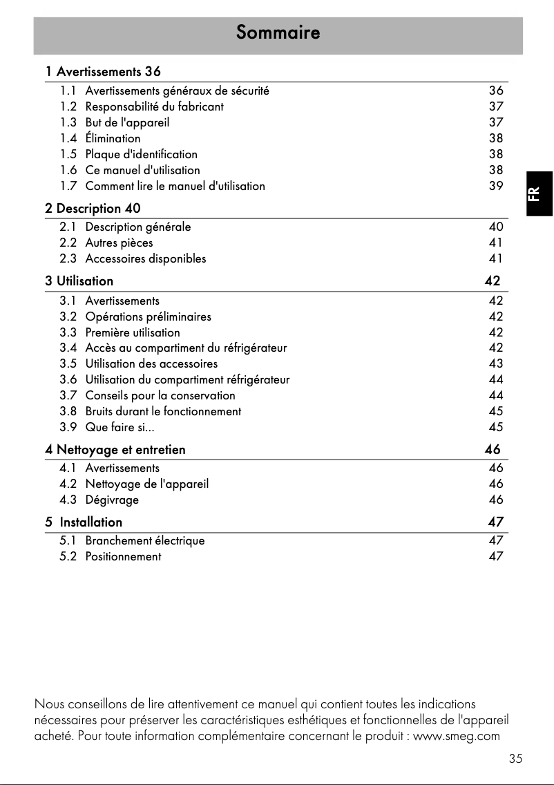 Page 1 of the manual Instruction Manual Smeg 500BL