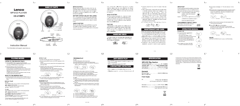 Page 1 of the manual User Manual Lenco CD-215MP3