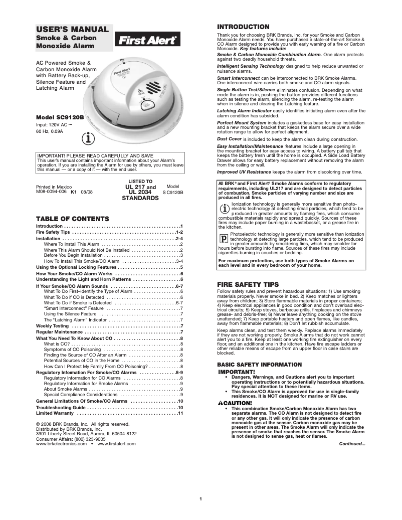 First page image of the manual for SC9120B