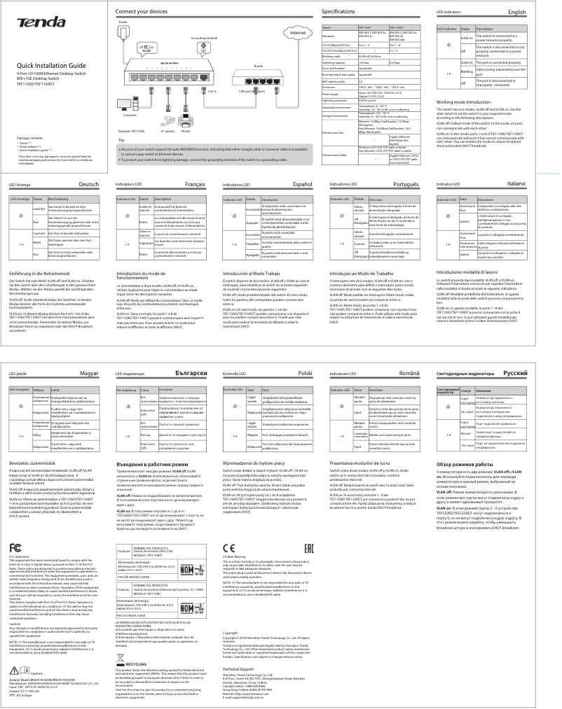 Page 1 of the manual Installation Guide Tenda TEF1109DT