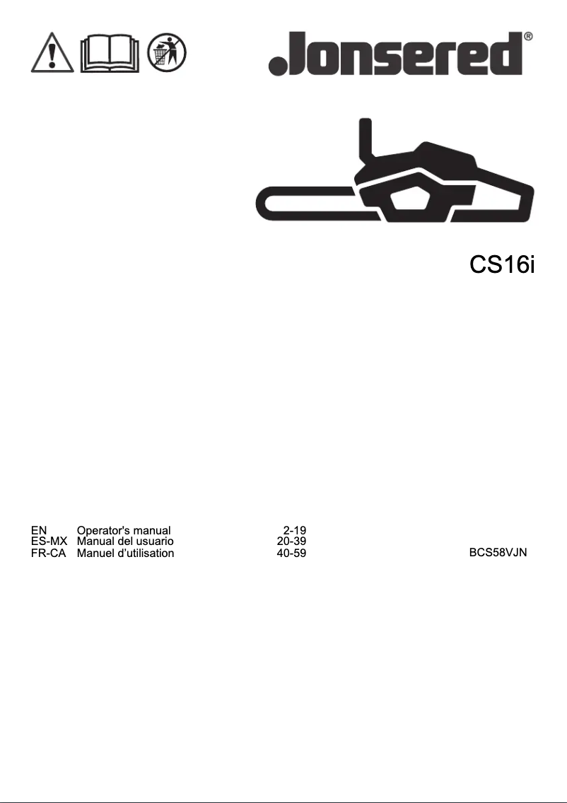 Page 1 of the manual User Manual Jonsered CS16i