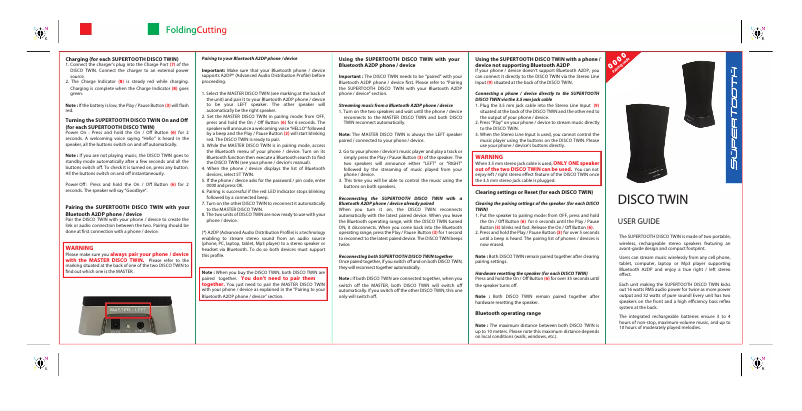 First page image of the manual for Disco Twin