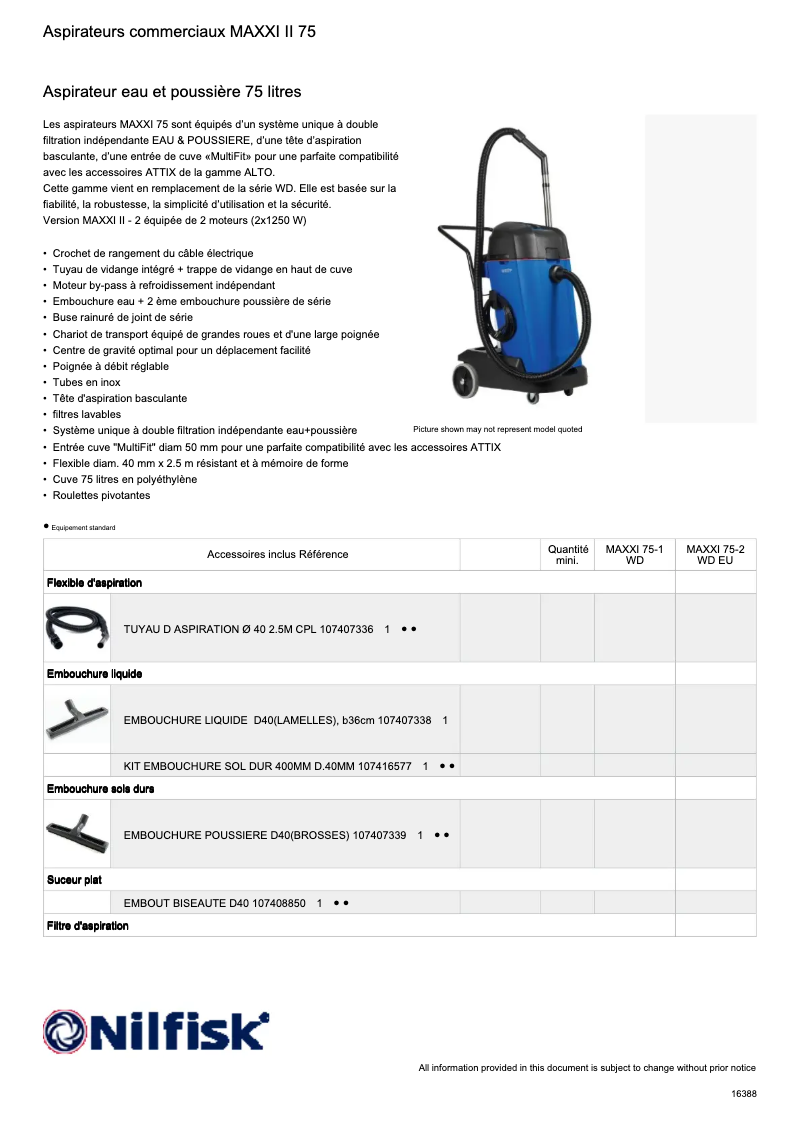 Page 1 of the manual Technical Sheet Nilfisk Maxxi II