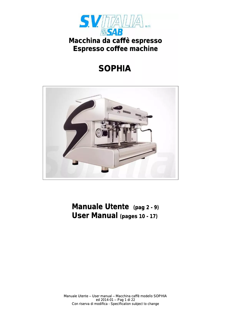 Page 1 of the manual User Manual SAB Sophia