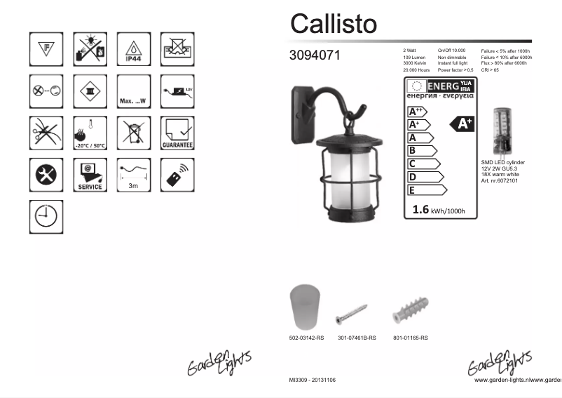 Page 1 of the manual User Manual Garden Lights Callisto