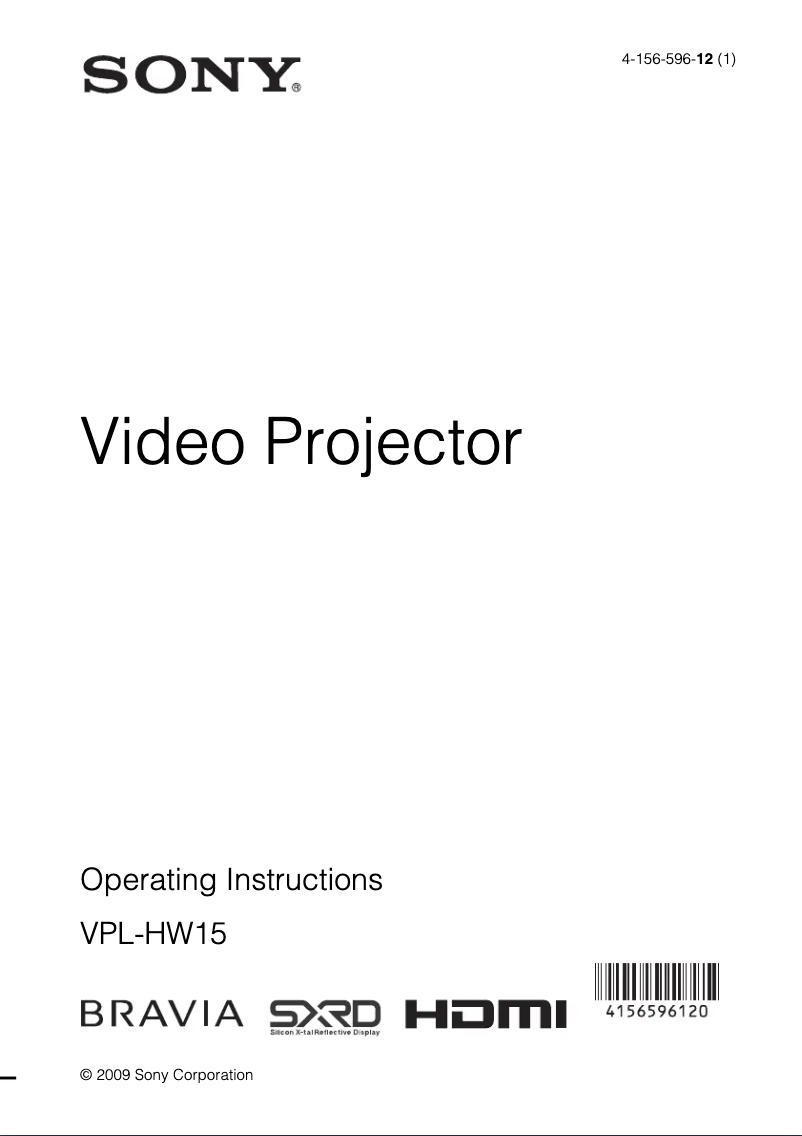 Page 1 of the manual User Manual Sony VPL-HW15