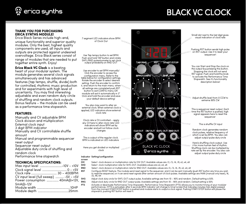 First page image of the manual for Black VC Clock