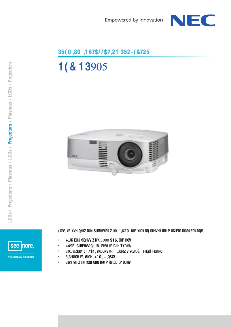 Page 1 of the manual Technical Sheet NEC NP905