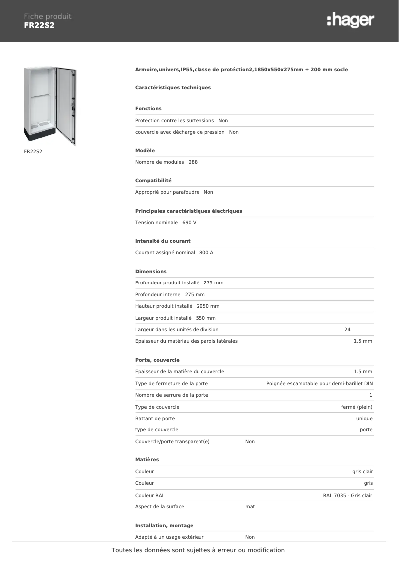 First page image of the manual for FR22S2