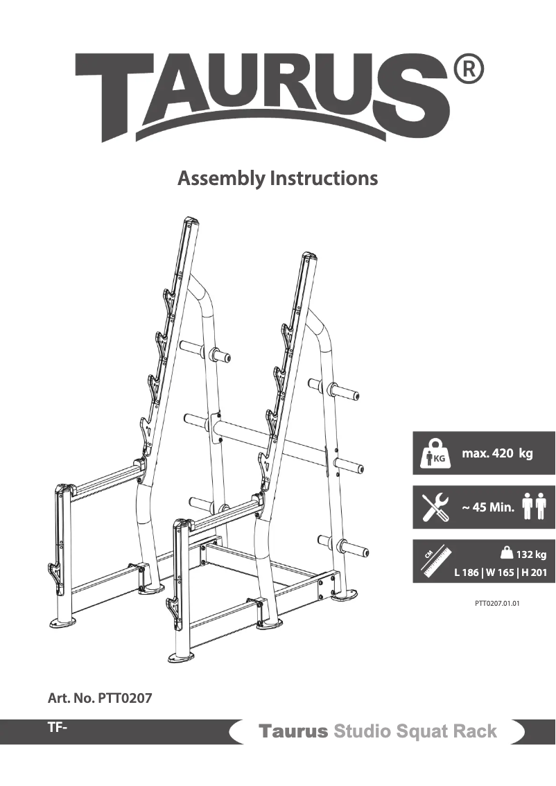 First page image of the manual for Studio Squat Rack