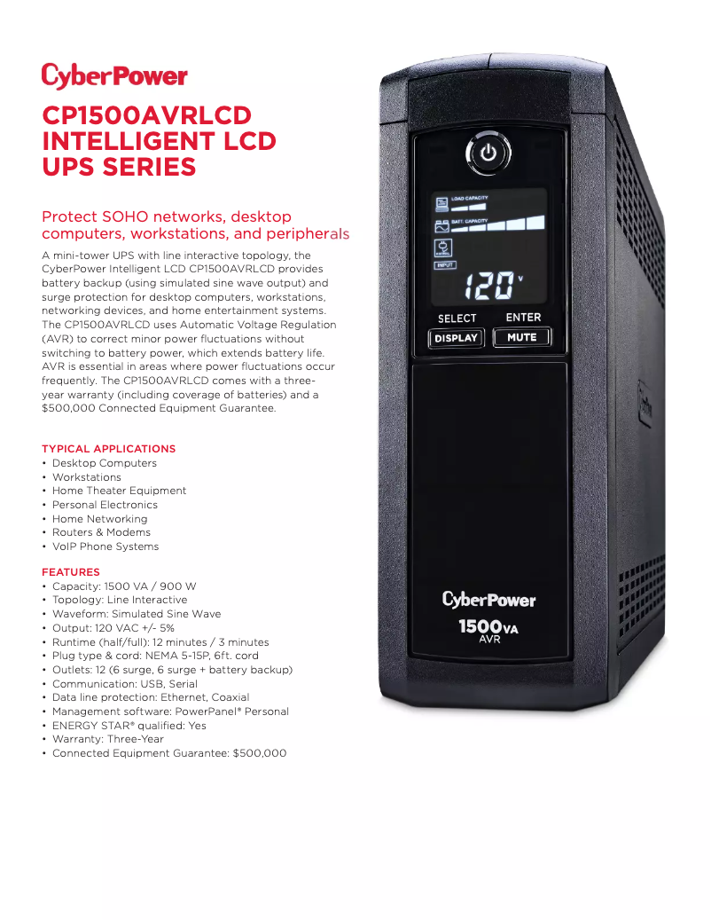 Image de la première page du manuel de l'appareil CP1500AVRLCD