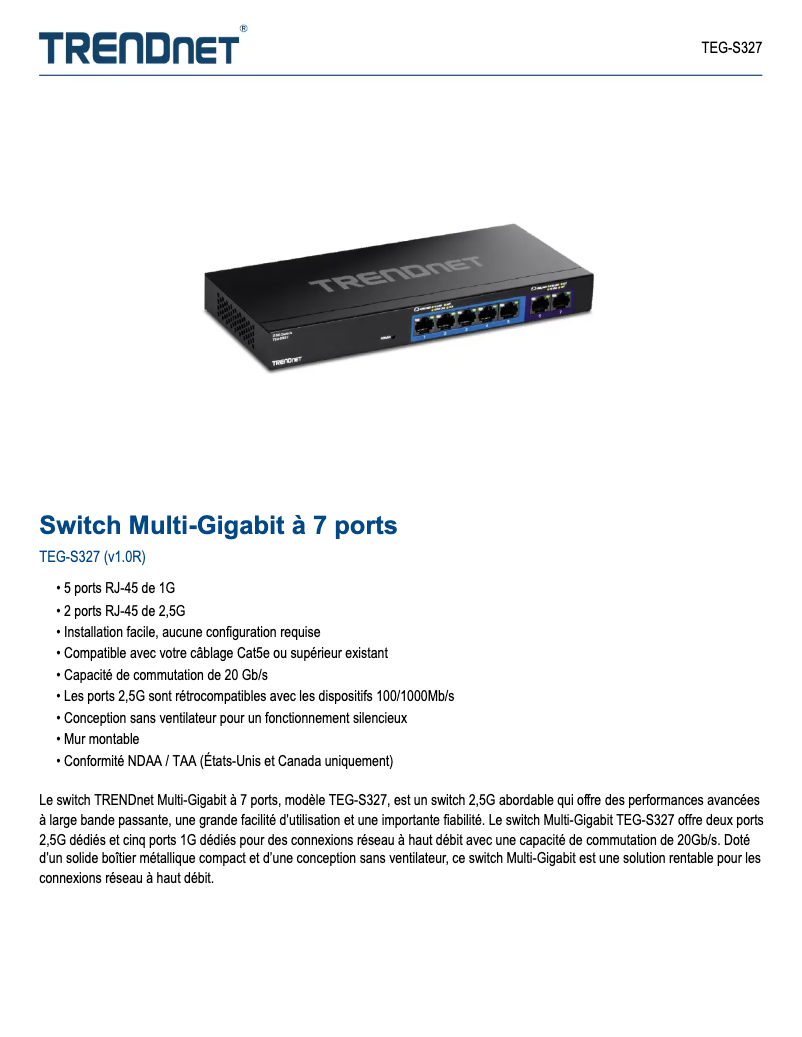 Page 1 of the manual Technical Sheet TRENDnet TEG-S327