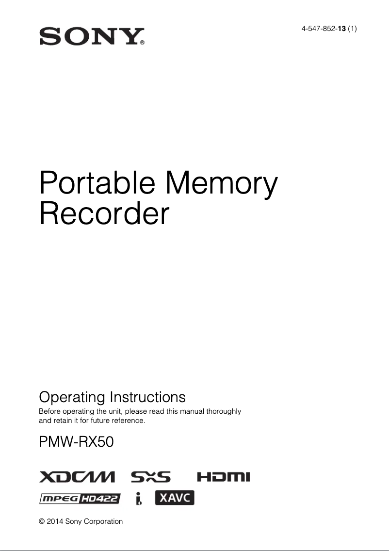 First page image of the manual for PMW-RX50