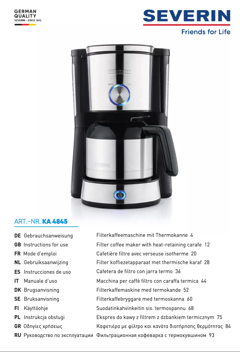 Page 1 of the manual User Manual Severin KA 4845