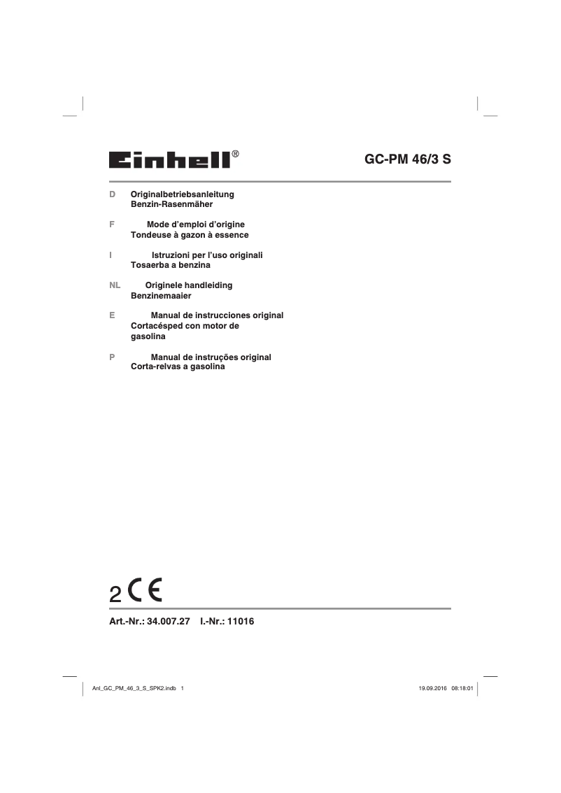Page 1 of the manual User Manual Einhell GC-PM 46/3 S