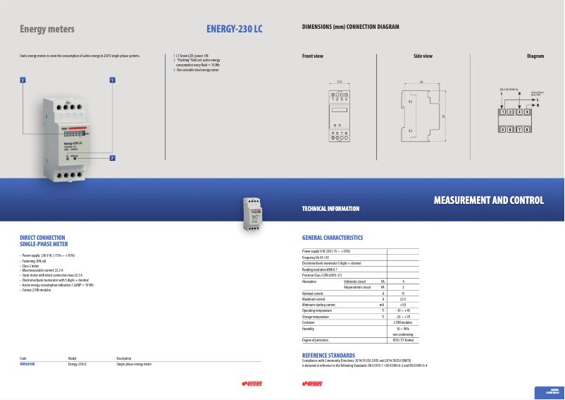 Page 1 of the manual Technical Sheet Vemer Energy-230 LC